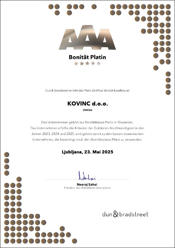 Bonität Platin: Kovinc 2025 Bonität Platin: Kovinc 2025